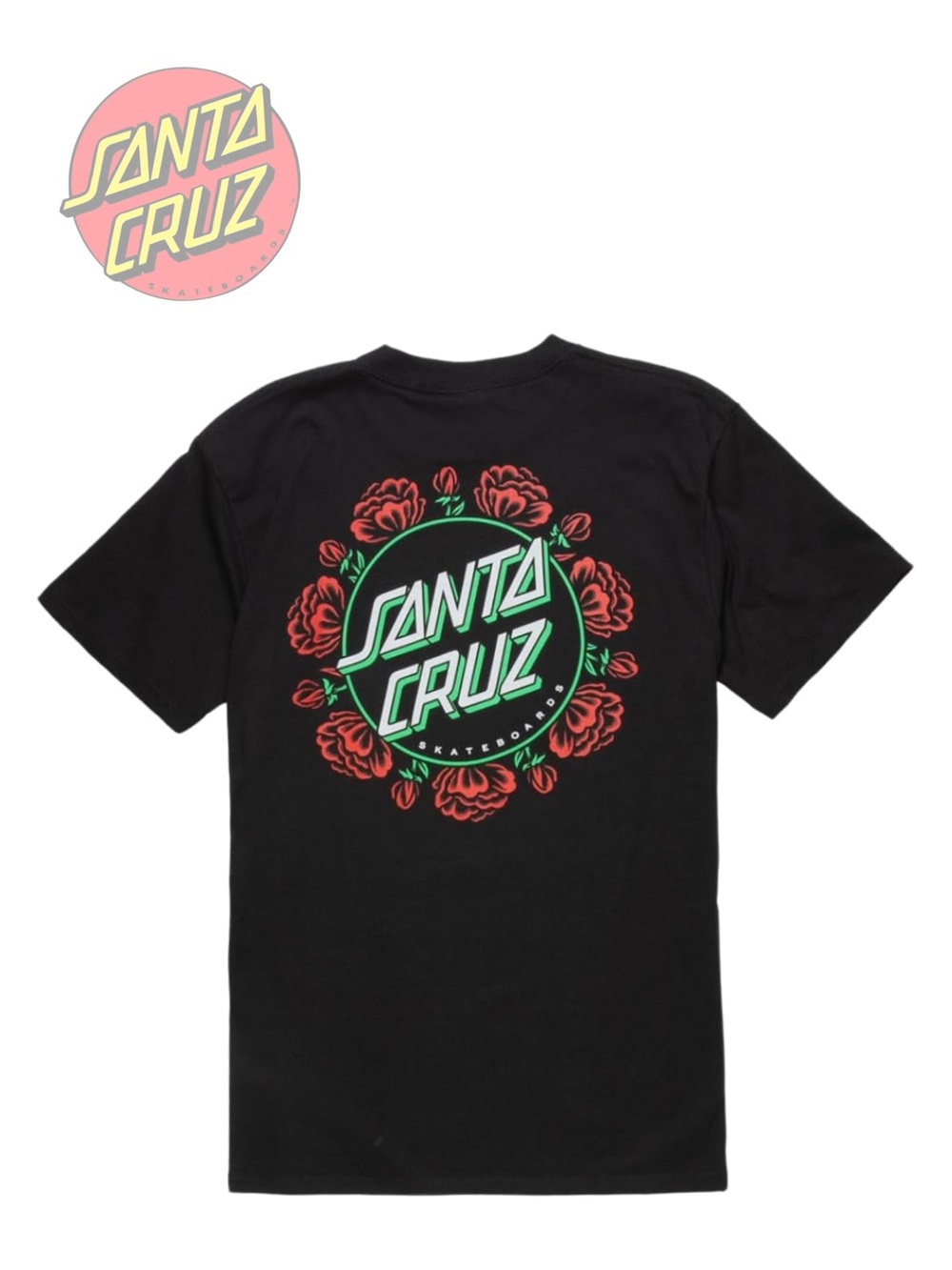 SANTA CRUZ new Red Rose Ring Dot Black Graphic Tee